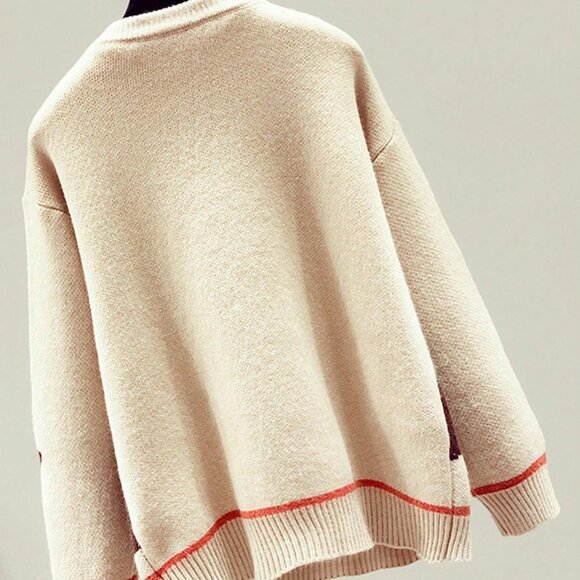 Khaki Casual Women's Cartoon Long Sleeve Knit Sweater - Picture 2 of 4